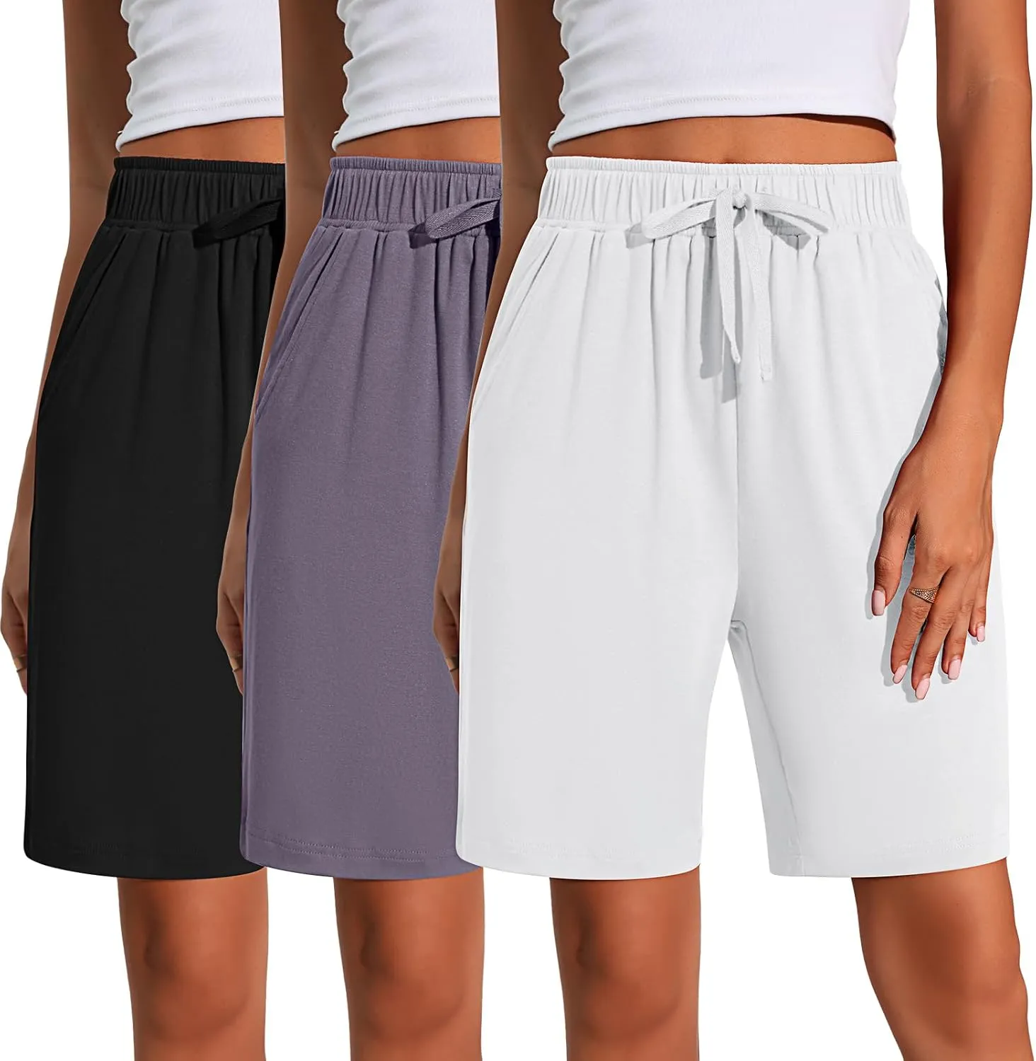 Neer 3 Pack Women's Quick Dry Shorts Women Drawstring High Waisted Bermuda Athletic Shorts with Pockets