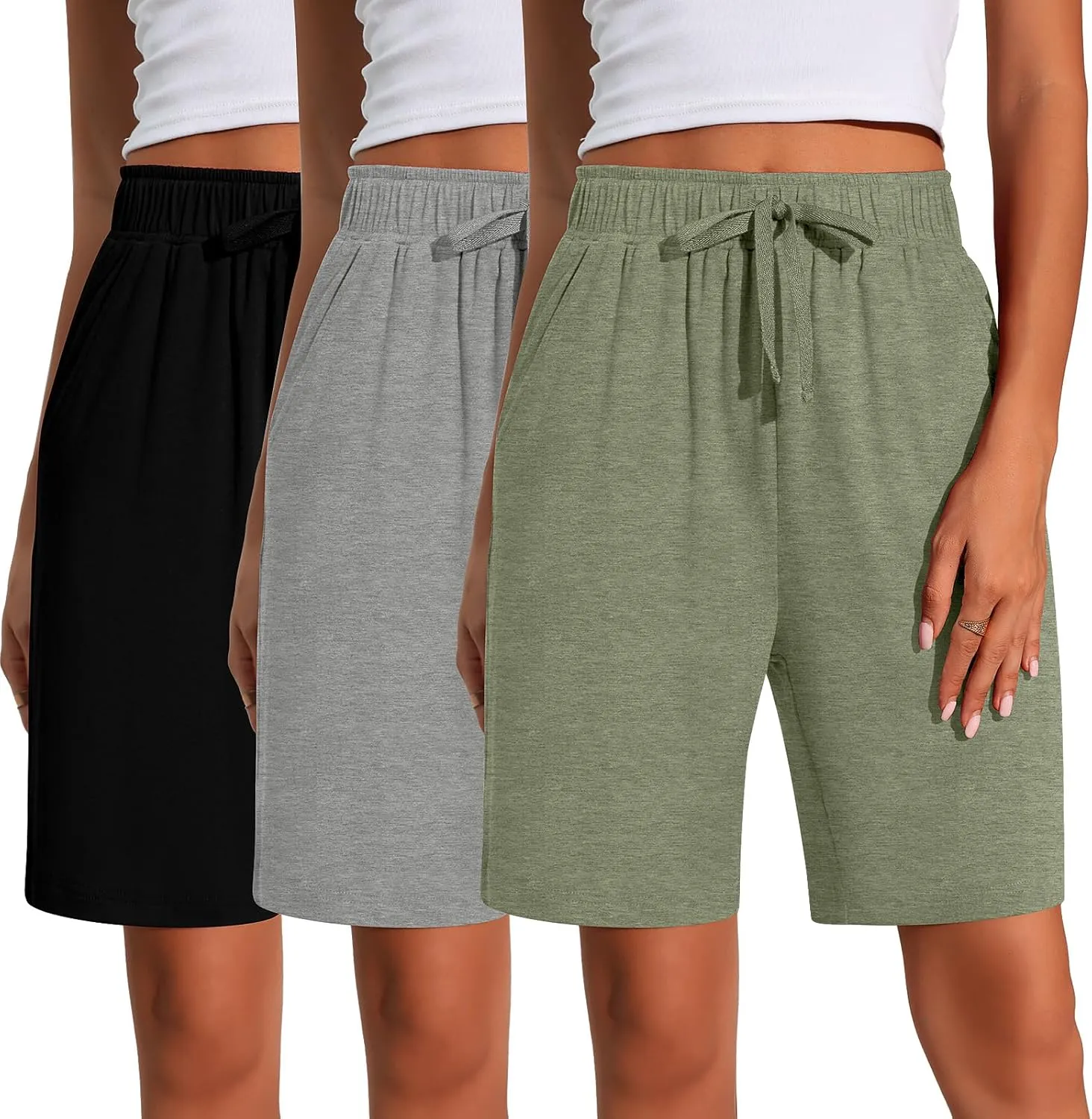 Neer 3 Pack Women's Quick Dry Shorts Women Drawstring High Waisted Bermuda Athletic Shorts with Pockets