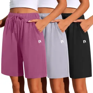 Neer 3 Pack Women's Quick Dry Shorts Women Drawstring High Waisted Bermuda Athletic Shorts with Pockets