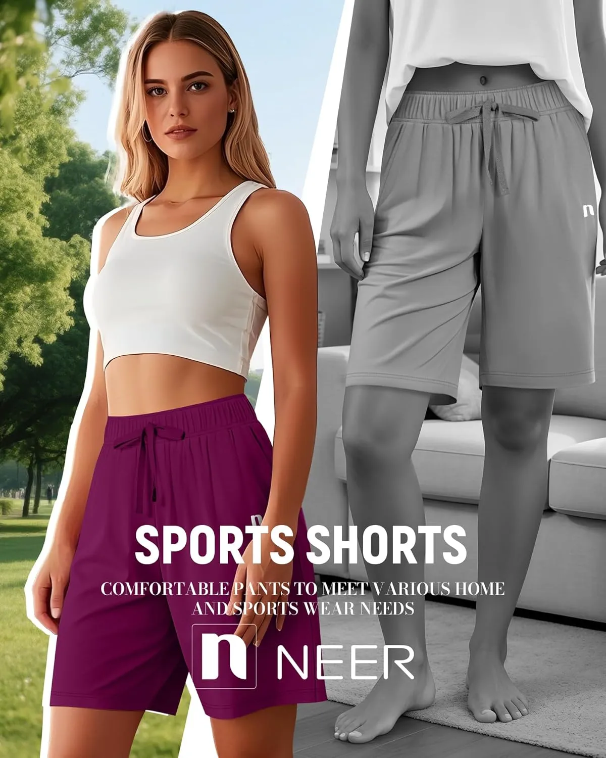 Neer 3 Pack Women's Quick Dry Shorts Women Drawstring High Waisted Bermuda Athletic Shorts with Pockets