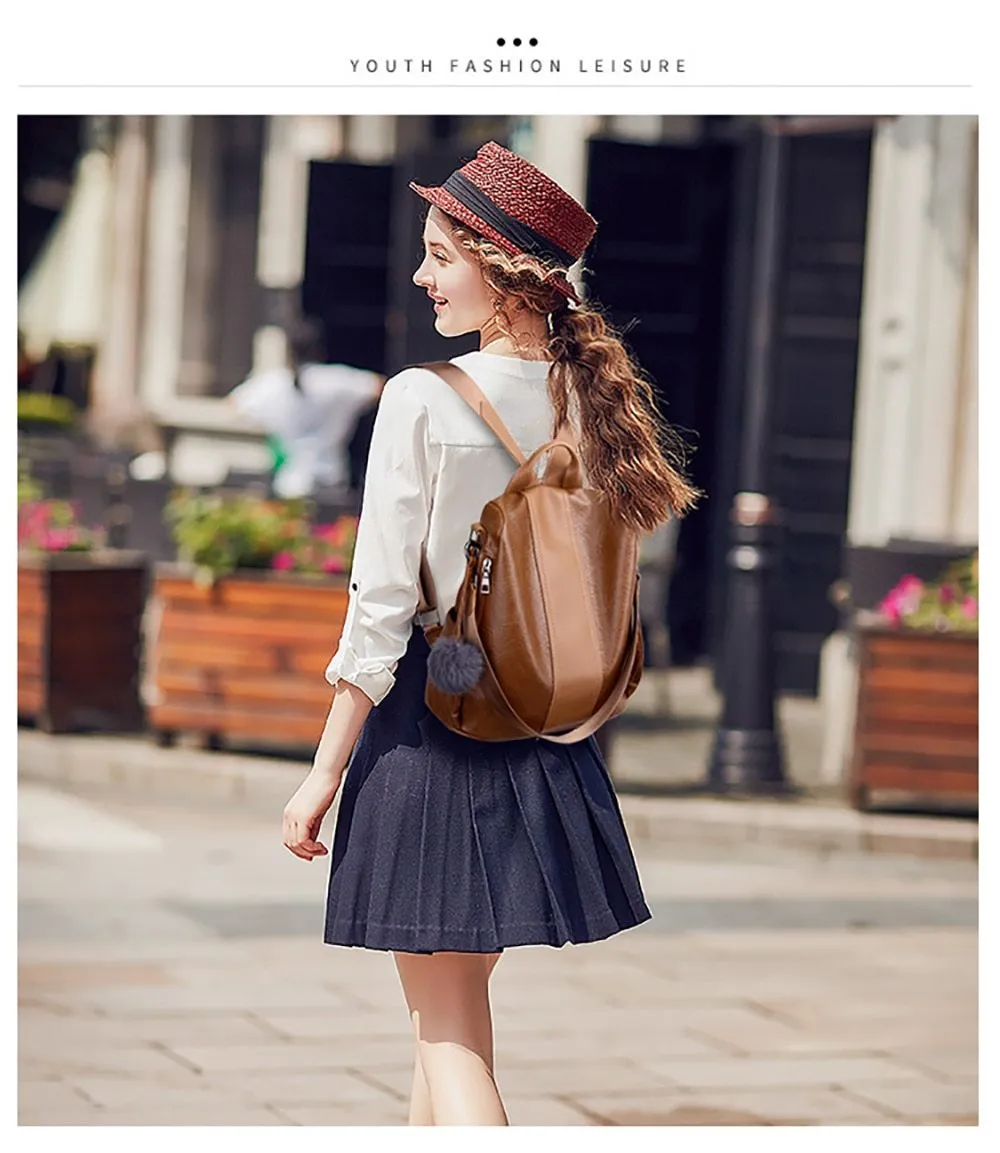 New Fashion Casual Leather Women Anti Theft Backpack