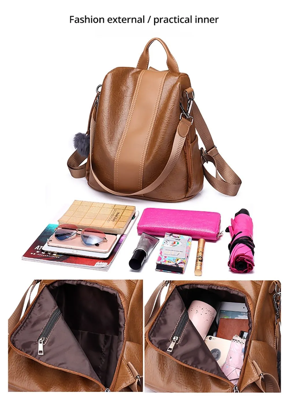 New Fashion Casual Leather Women Anti Theft Backpack