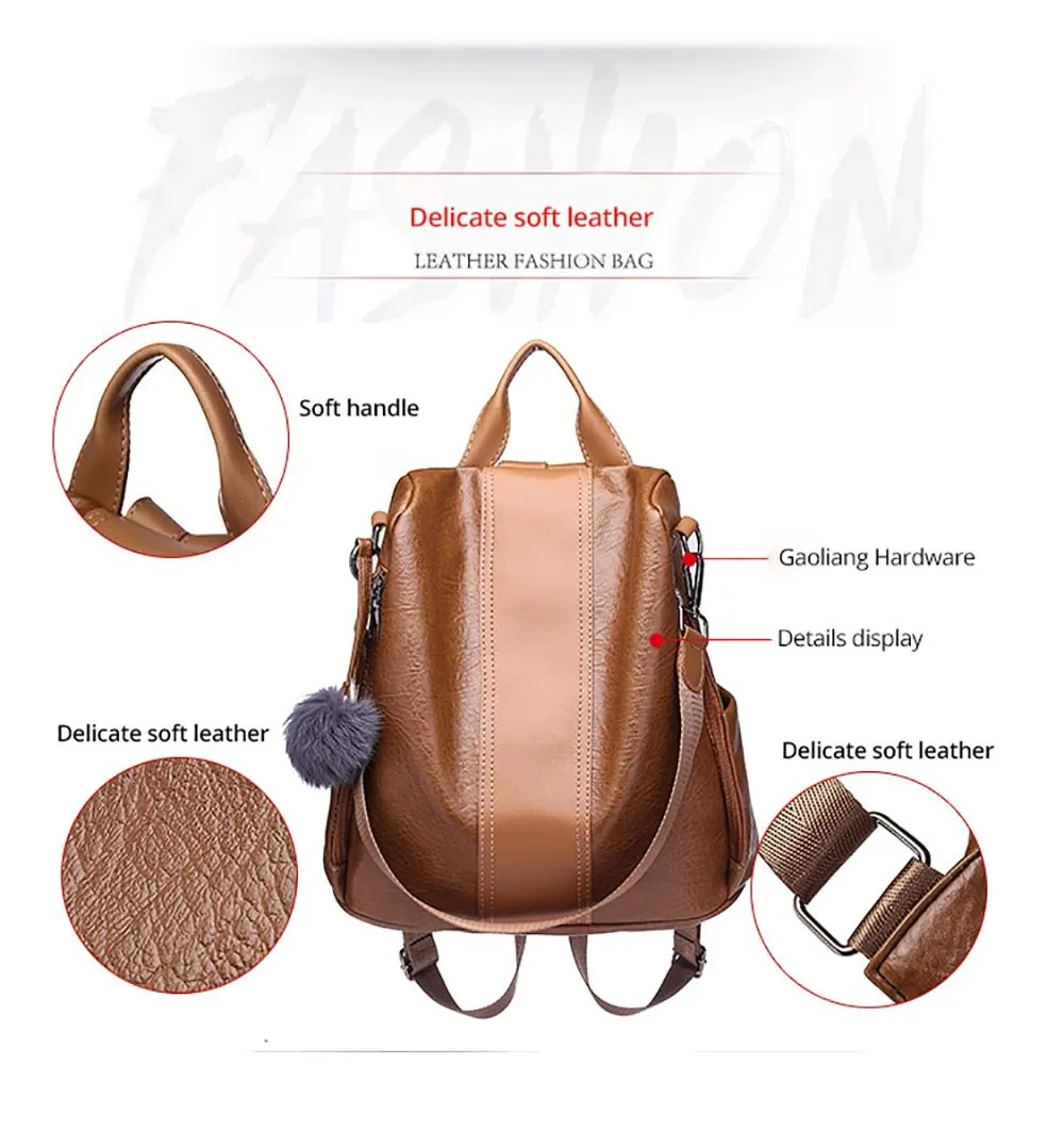 New Fashion Casual Leather Women Anti Theft Backpack