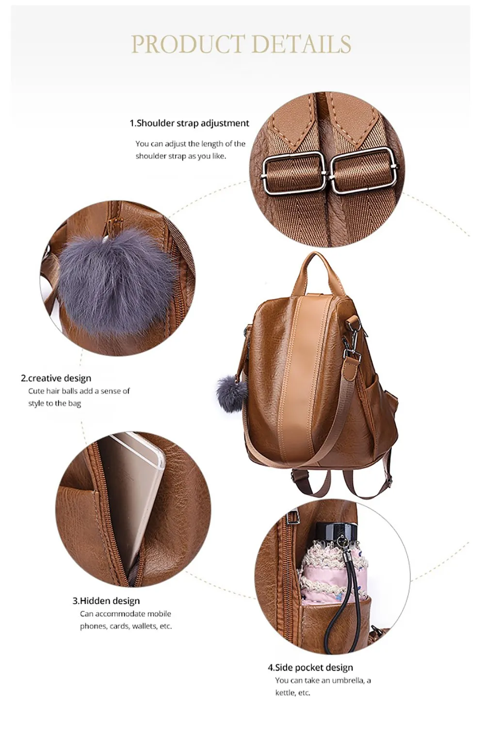New Fashion Casual Leather Women Anti Theft Backpack