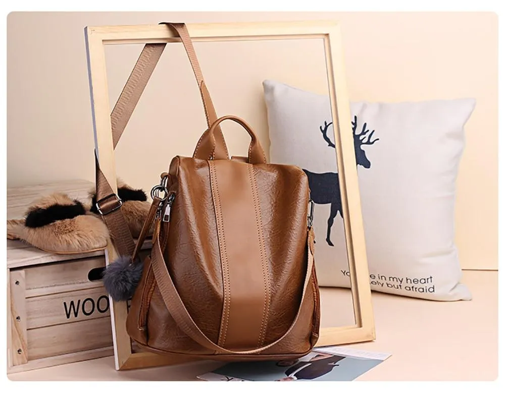 New Fashion Casual Leather Women Anti Theft Backpack