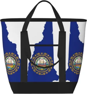 New Hampshire state Flag Map Beach bag suitable for women Large insulated grocery shopping bag with pocket zipper canvas handbag