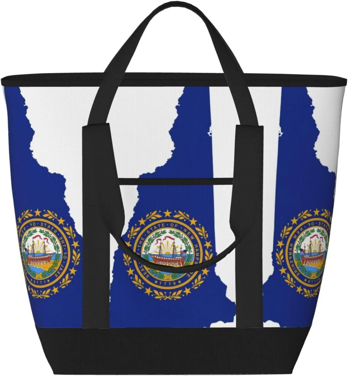 New Hampshire state Flag Map Beach bag suitable for women Large insulated grocery shopping bag with pocket zipper canvas handbag