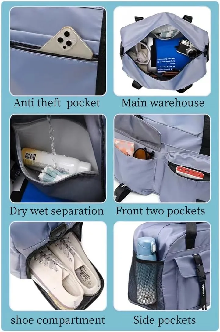 New Sports Tote Gym Travel Luggage Shopping Delivery Weekend Camping Overnight Bag(ice blue)