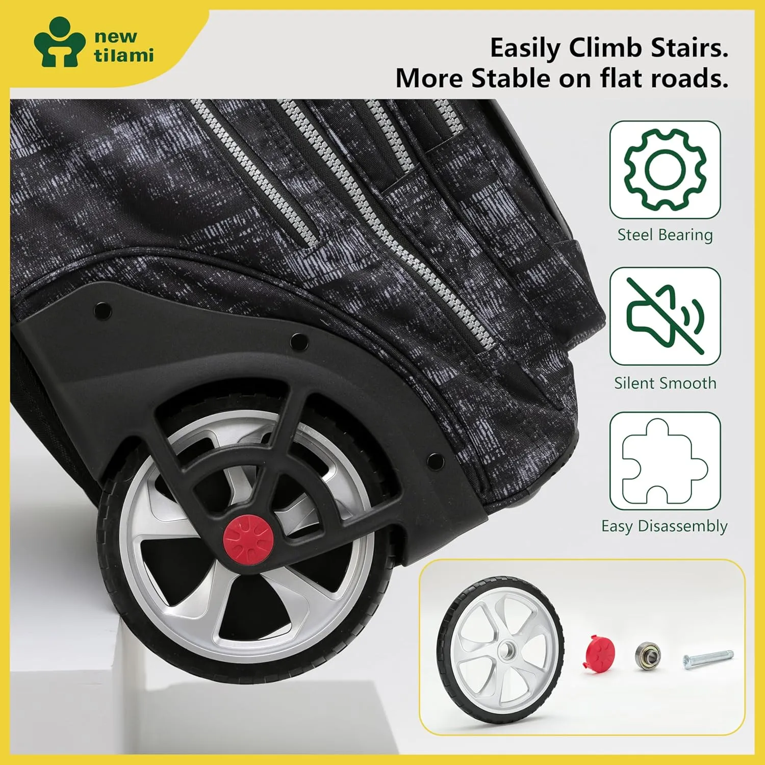 NEW TILAMI 20" Rolling Backpack for Teens Adults, Climbing Stairs Waterproof Backpack with Wheels for School Business Trave Camping with Laptop Compartment, Fit 17 Inch Laptop, Grey Mosaic