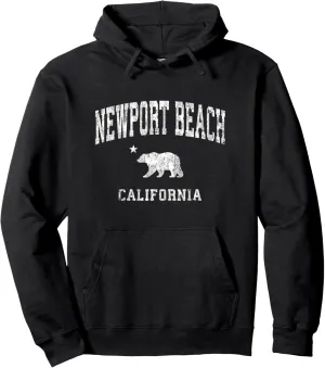 Newport Beach California CA Vintage Distressed Sports Design Pullover Hoodie