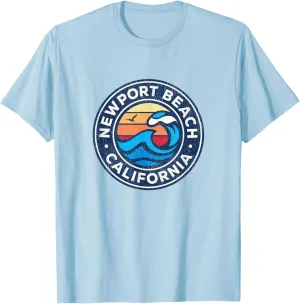 Newport Beach California CA Vintage Nautical Waves Design T-Shirt