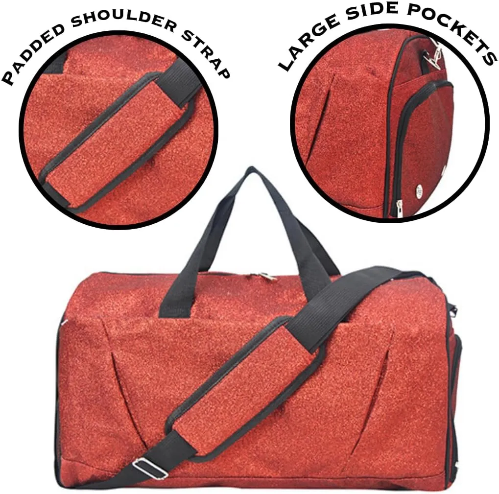 NGIL Glitter Cheers Sports Gym Duffel with Shoe Compartment and Travel Tote for Women, Cheer Bag (Red)