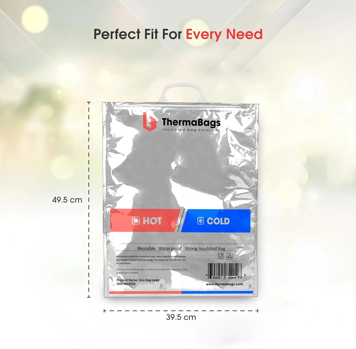 N.HOUSE Keeps Hot and Cold Bag, Reusable Insulated Bag Food Storage for Frozen Items & Hot Items Including Lunch Bags & Grocery Shopping Bags Reinforced Heavy Duty, Size 49x41cm, Silver, CB 3115