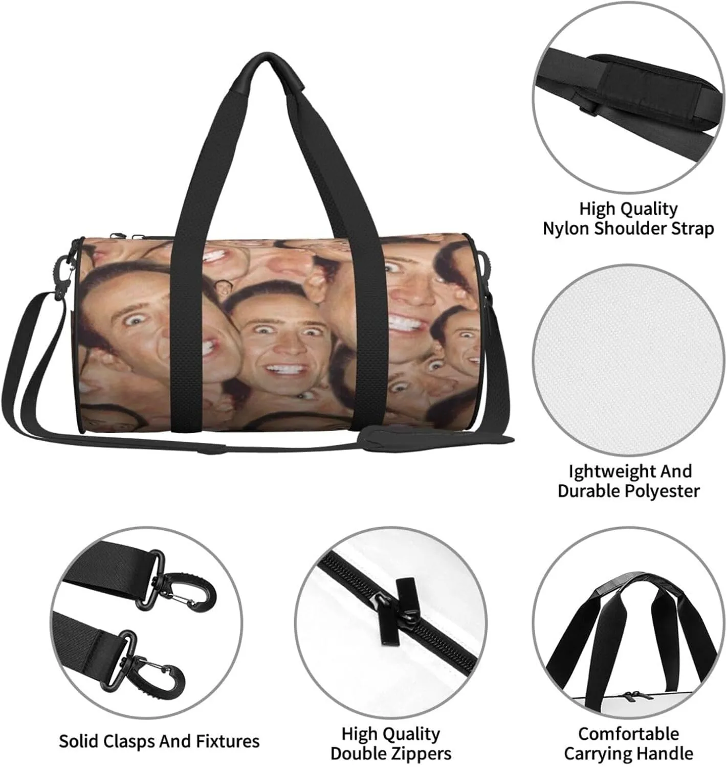 Nic-olas Cage Gym Bag for Women and Men, Gyms Waterproof Dufflebag Lightweight Carryon Gymbag