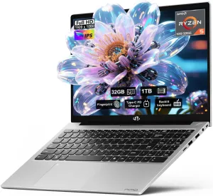 NIMO 15.6'' FHD IPS Business-Laptop-Computer - AMD Ryzen 5 6600H, 32GB DDR5 RAM 1TB SSD(Beat R7 5700U, 6 Cores Up to 4.5GHz), 100W Type-C, 6 Cores 660M GPU, Fingerprint, Backlit Keyboard, Win 11