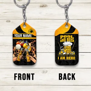 Nine-Ball Billiard And Beer That's Why I'm Here Personalized Name Keychain For Billiard Players