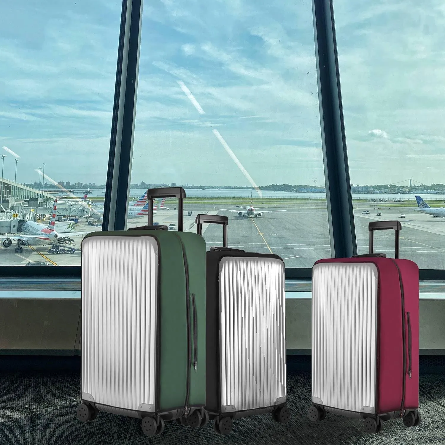 No Disassembly Suitcase Covers for Luggage - Clear Luggage Cover Protector, Black PVC Luggage Protector Suitcase Cover (Clear and Black, 26)
