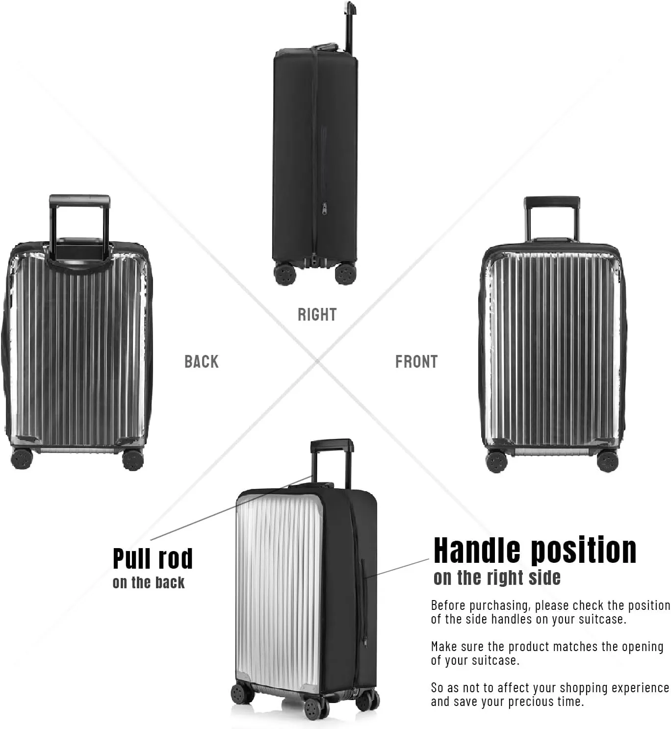 No Disassembly Suitcase Covers for Luggage - Clear Luggage Cover Protector, Black PVC Luggage Protector Suitcase Cover (Clear and Black, 26)