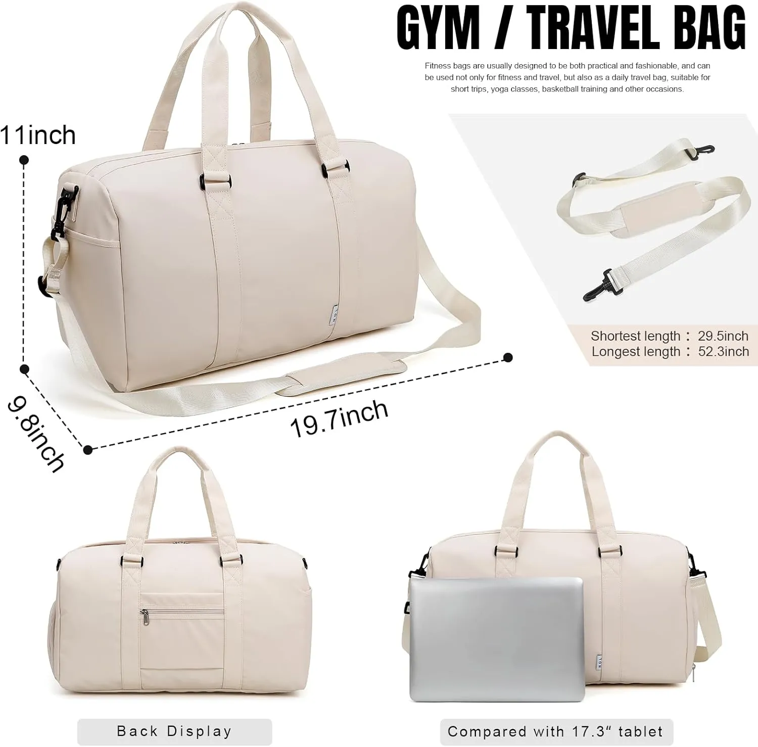 NOL Waterproof Gym Duffle Bag for Men & Women with Shoe & Wet Compartments, Multiple Pockets | Adjustable Shoulder Strap for Sports, Travel, Fitness, Workout & Hospital Use, Cream