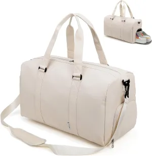 NOL Waterproof Gym Duffle Bag for Men & Women with Shoe & Wet Compartments, Multiple Pockets | Adjustable Shoulder Strap for Sports, Travel, Fitness, Workout & Hospital Use, Cream