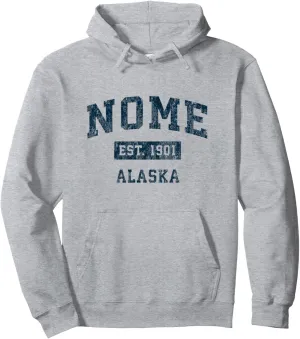 Nome Alaska AK Vintage Sports Design Navy Print Pullover Hoodie