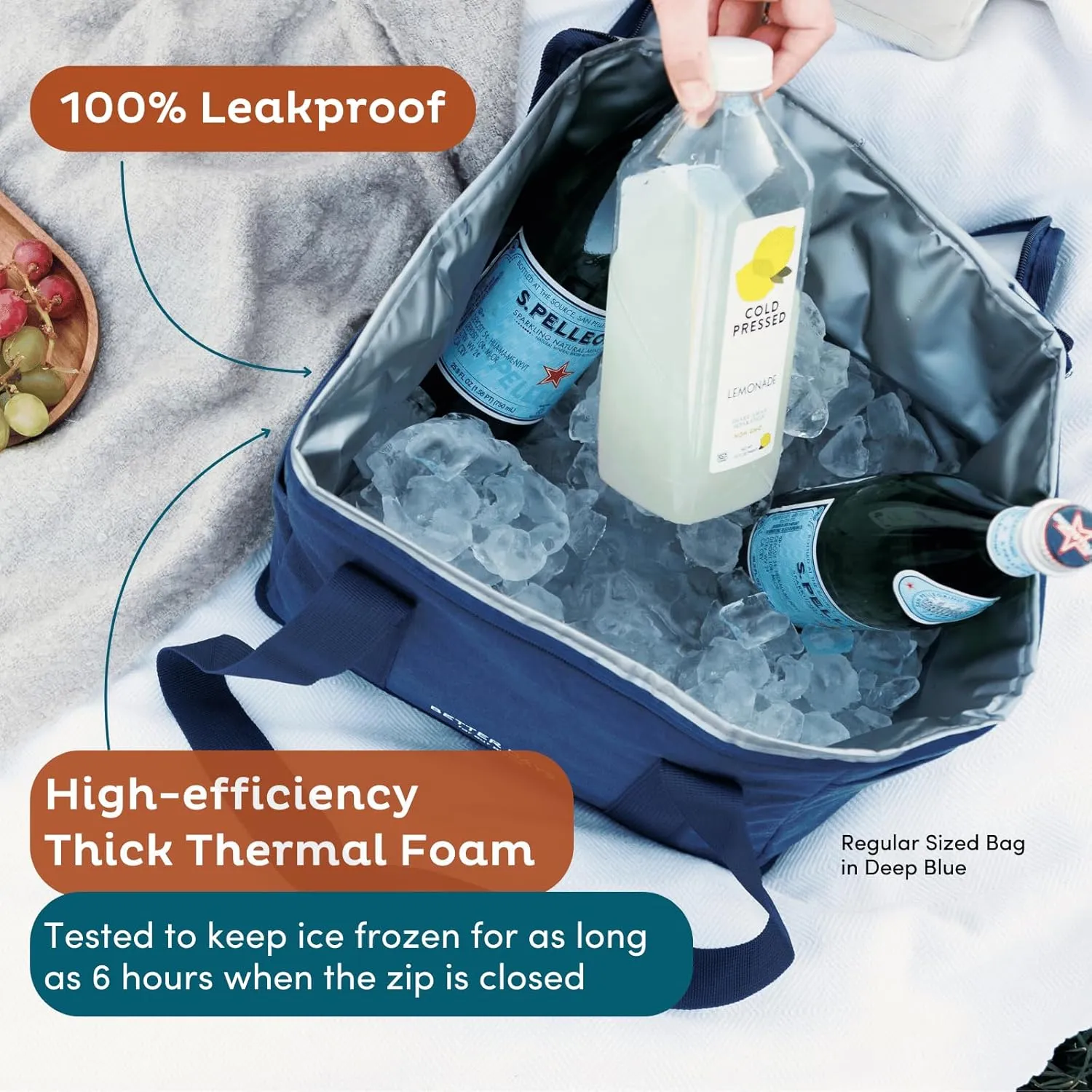 Nook Theory Reusable Insulated Grocery Bag - Leak Proof, X Large Insulated Cooler Bag - Insulated Shopping Bags for Groceries - Travel Cooler Bag for Frozen and Hot Food with Zippered Top (Full Sage)