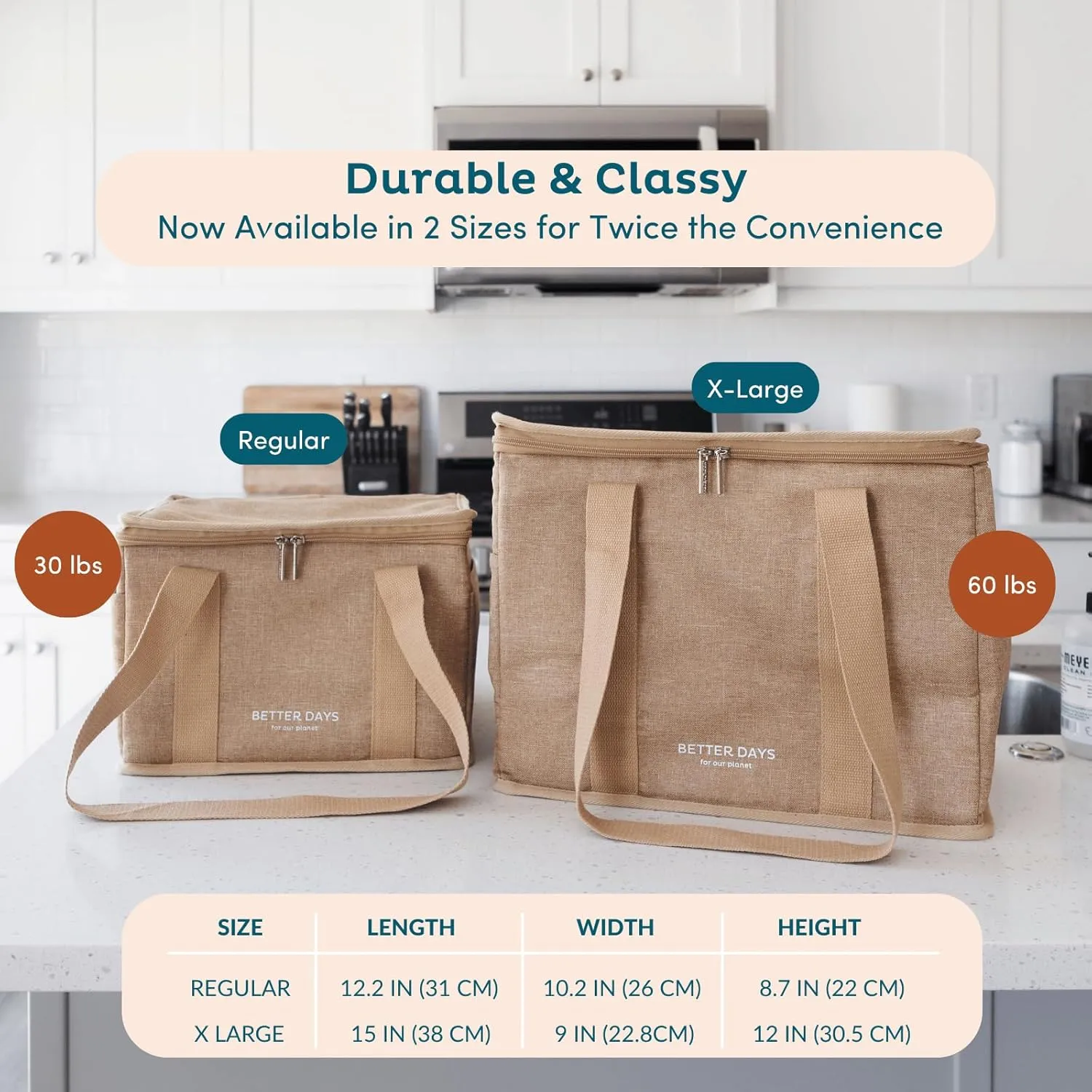 Nook Theory Reusable Insulated Grocery Bag - Leak Proof, X Large Insulated Cooler Bag - Insulated Shopping Bags for Groceries - Travel Cooler Bag for Frozen and Hot Food with Zippered Top (Full Sage)