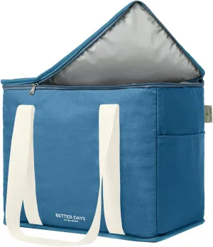 Nook Theory Reusable Insulated Grocery Bag - Leak Proof, X Large Insulated Cooler Bag - Insulated Shopping Bags for Groceries - Travel Cooler Bag for Frozen and Hot Food with Zippered Top (Ocean)