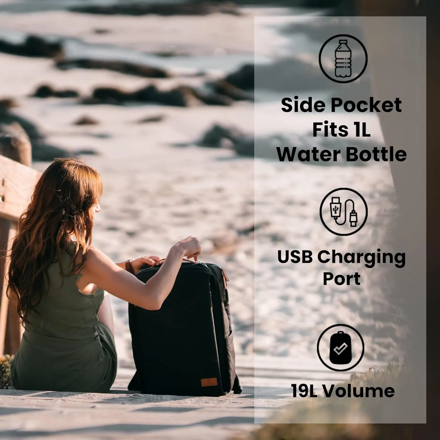 Nordace Siena Smart Backpack with USB Charging - 15.6 Inch Laptop Backpack, 19L Daily Backpack for Travel, Everyday, or Work (Black)