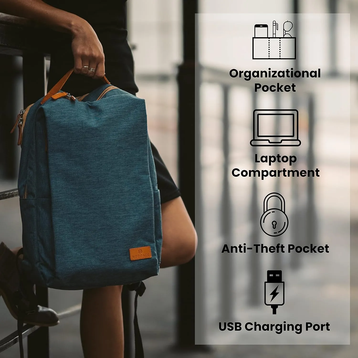 Nordace Siena Smart Backpack with USB Charging - 15.6 Inch Laptop Backpack, 19L Daily Backpack for Travel, Everyday, Work (Blue)