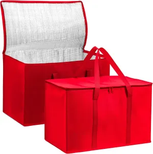 (Not Made In China) Insulated Grocery Bags w/Zippered Top, Reusable Shopping Bags, Catering and Delivery Bag For Hot and Cold Food, Collapsible Thermal Tote For Doordash and Uber Eats