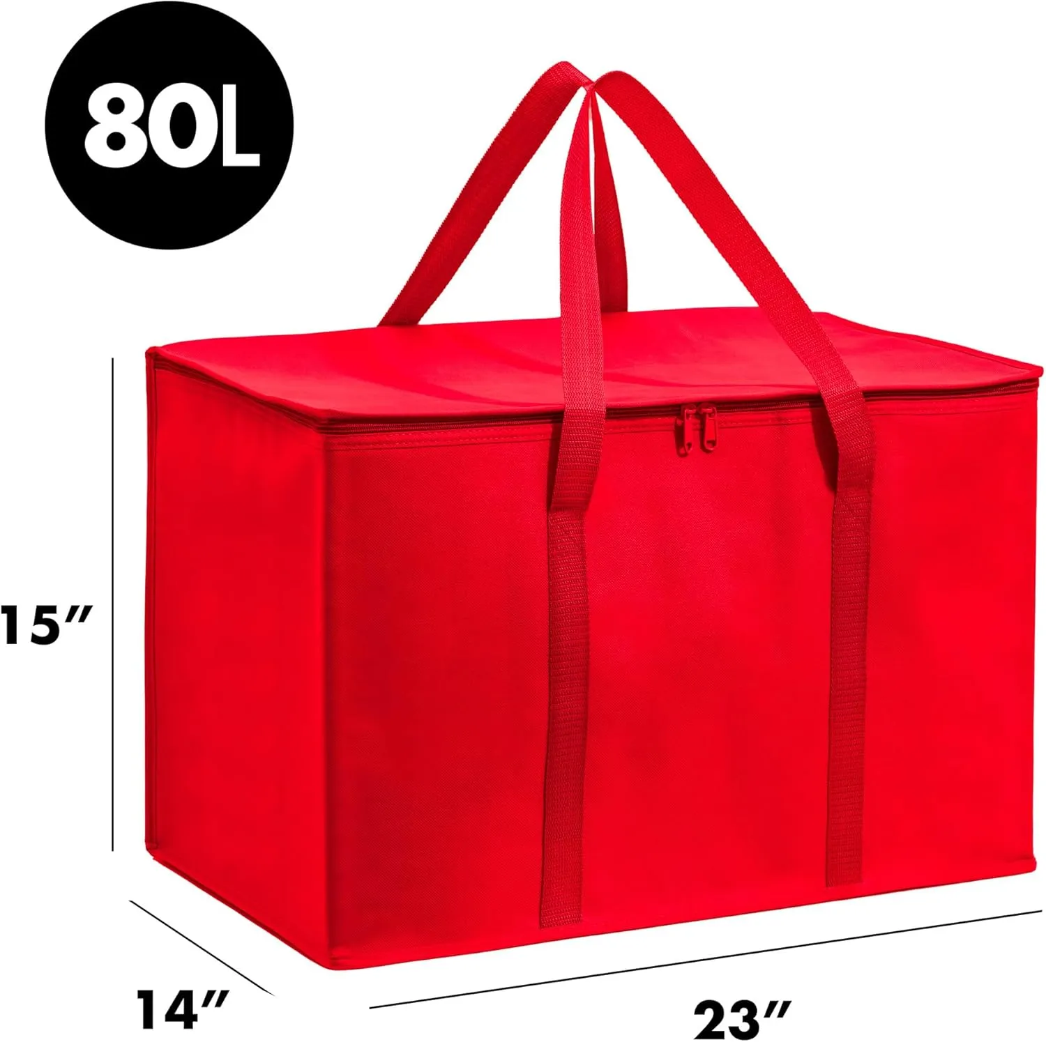 (Not Made In China) Insulated Grocery Bags w/Zippered Top, Reusable Shopping Bags, Catering and Delivery Bag For Hot and Cold Food, Collapsible Thermal Tote For Doordash and Uber Eats