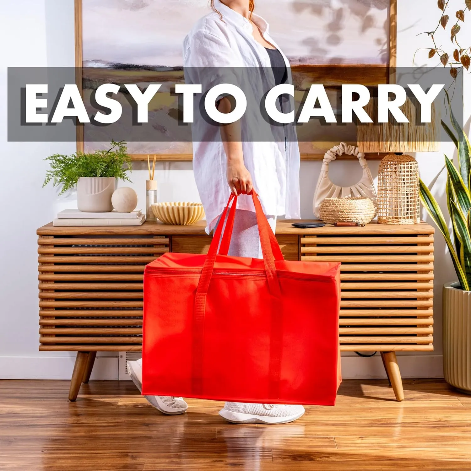 (Not Made In China) Insulated Grocery Bags w/Zippered Top, Reusable Shopping Bags, Catering and Delivery Bag For Hot and Cold Food, Collapsible Thermal Tote For Doordash and Uber Eats