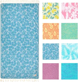 Nova Blue Hibiscus Turkish Beach Towel (35 X 67) - Oversize Sandproof, 100% Turkish Cotton, Quick Drying With Unique Designs