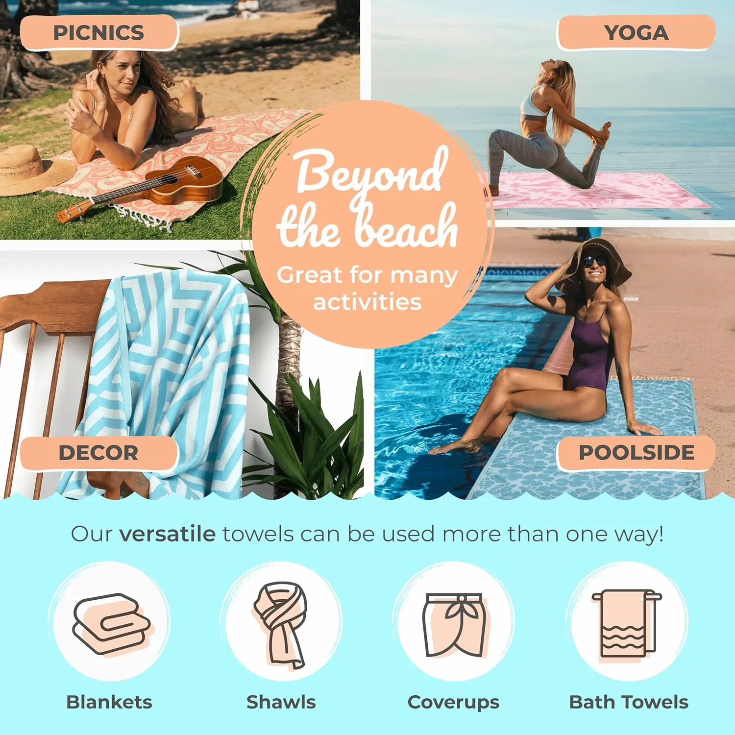 Nova Blue Hibiscus Turkish Beach Towel (35 X 67) - Oversize Sandproof, 100% Turkish Cotton, Quick Drying With Unique Designs