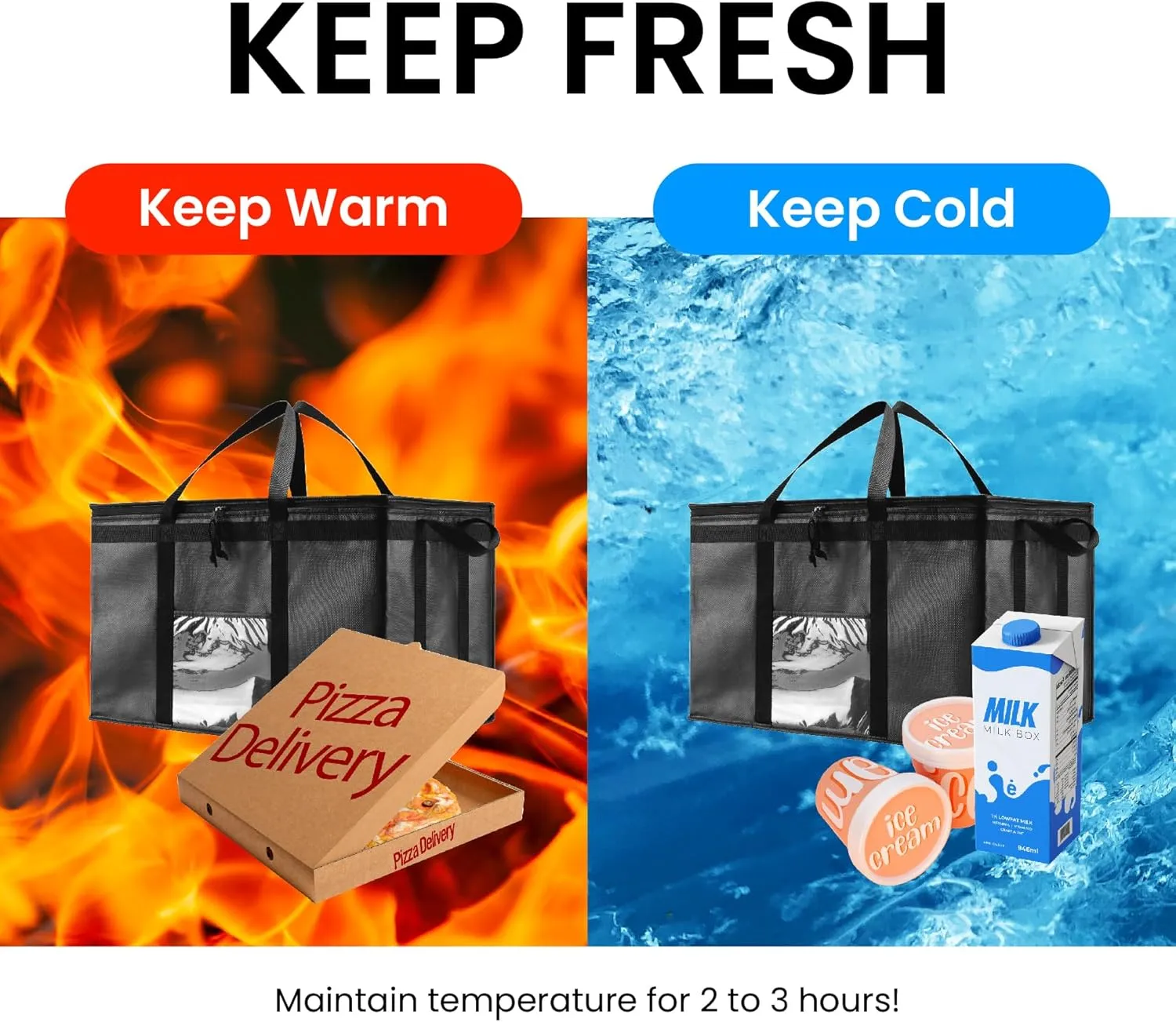 NZ home 3XL Insulated Cooler Bag and Food Warmer for Delivery & Grocery Shopping with Zippered Top, Blue (1 Pack)