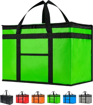 NZ home Durable XXL PRO Insulated Cooler Bag and Food Warmer for Delivery & Grocery Shopping with Zippered Top, Green Commercial Grade (1 Pack)