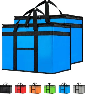 NZ home Insulated Cooler Bag and Food Warmer (XL Plus, 2 pack) for Delivery & Grocery Shopping with Zippered Top, Blue