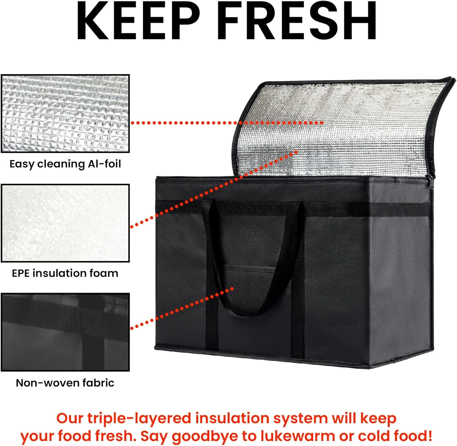 NZ home Insulated Cooler Bag and Food Warmer (XL Plus, 2 Pack) for Delivery & Grocery Shopping with Zippered Top, Green