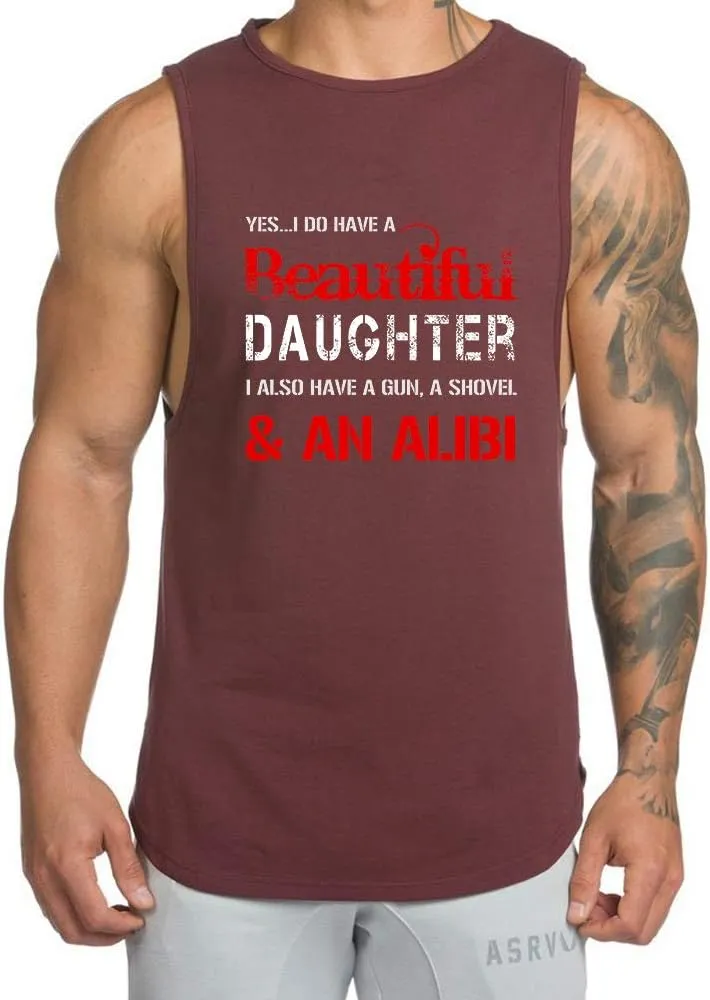 O2TEE Yes I Do Have A Beautiful Daughter Men's Funny Saying Workout Dry Fit Tank Tops