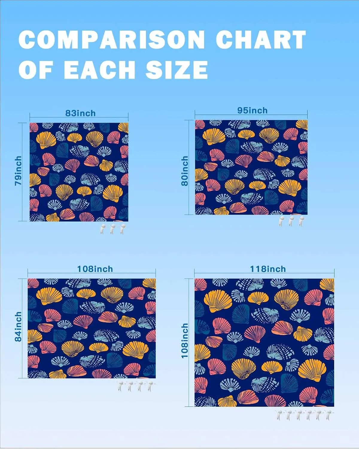 Ocean Beach Blanket Waterproof Sandproof 108"x84", Summer Shell Dark Blue Oversized Beach Mat with 4 Corner Sand Pocket & 4 Stakes, Compact Outdoor Picnic Mat for Camping Travel Festivals