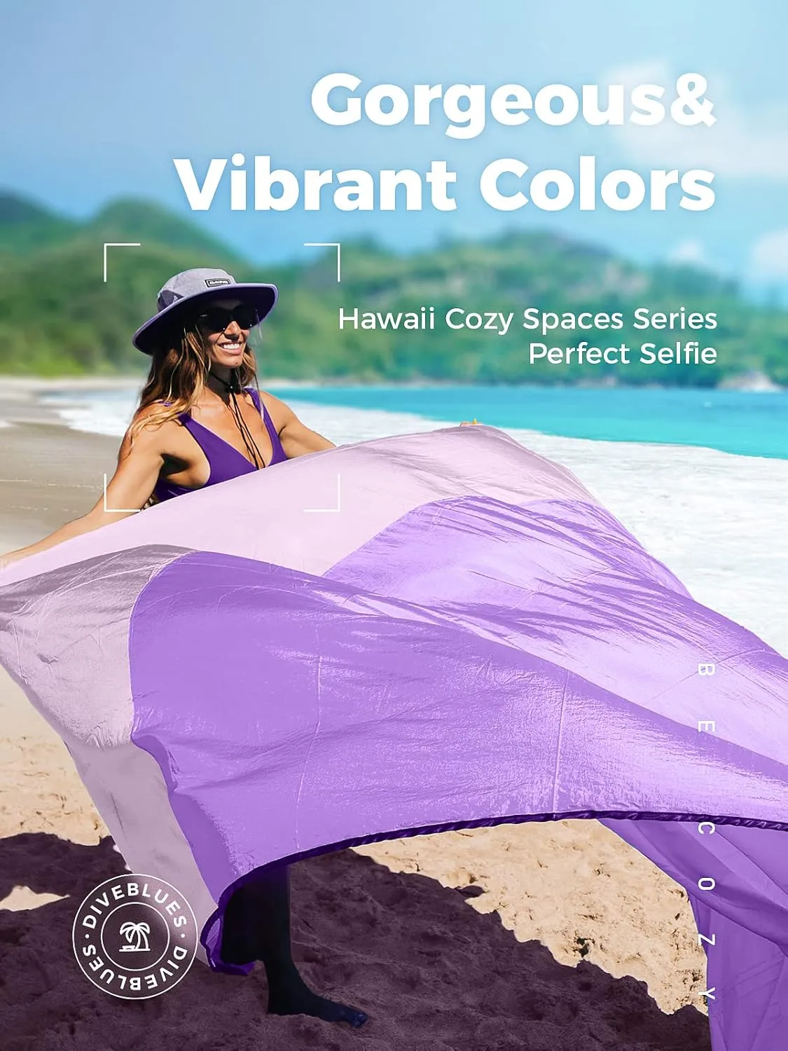 OCOOPA Extra Large Beach Blanket, Sand Free, Large Oversized Camping Mat, Comfortable Parachute Nylon, Cozy& Chic, Compact& Light, 4 Stakes&1 Travel Bag, S09