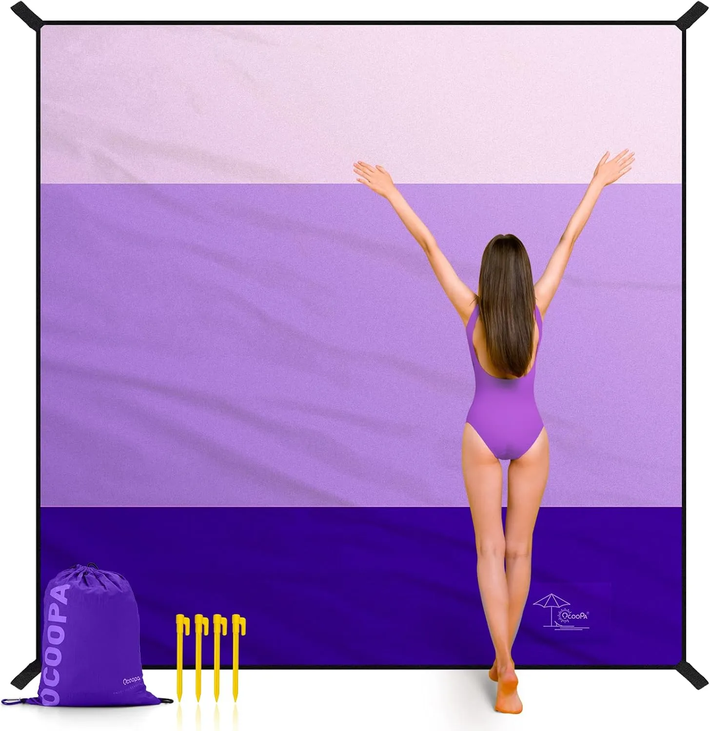 OCOOPA Extra Large Beach Blanket, Sand Free, Large Oversized Camping Mat, Comfortable Parachute Nylon, Cozy& Chic, Compact& Light, 4 Stakes&1 Travel Bag, S09