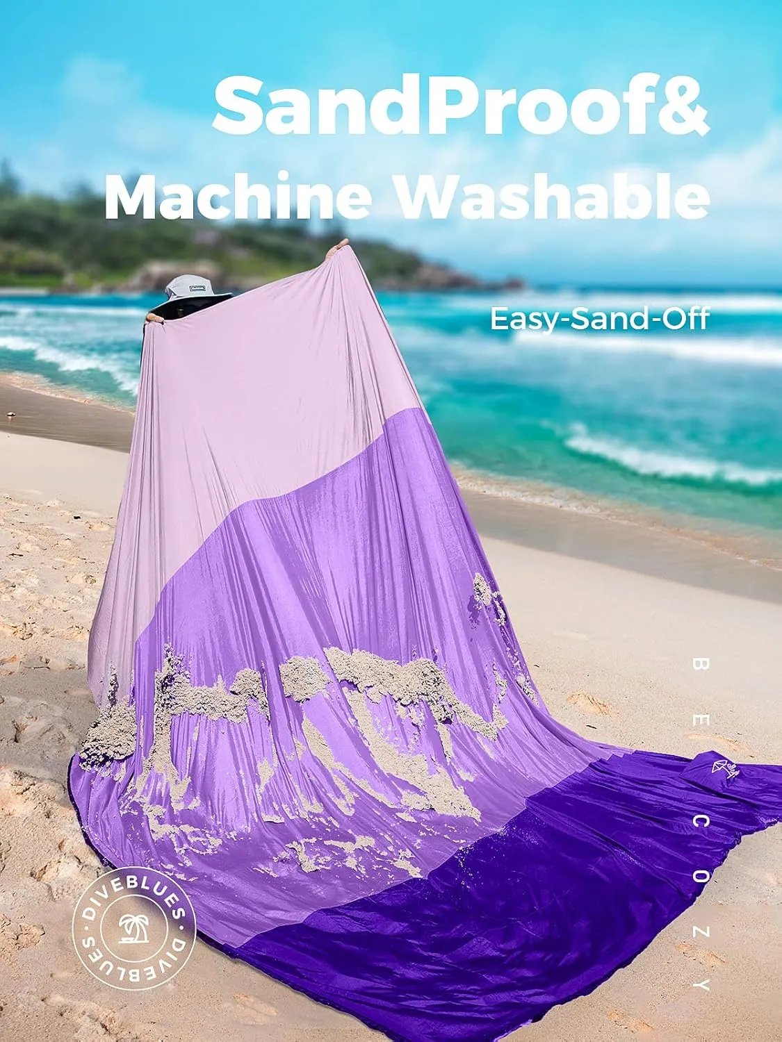OCOOPA Extra Large Beach Blanket, Sand Free, Large Oversized Camping Mat, Comfortable Parachute Nylon, Cozy& Chic, Compact& Light, 4 Stakes&1 Travel Bag, S09
