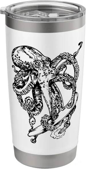 Octopus Skater Funny Skateboarding Cool Beach Skateboarder Stainless Steel Insulated Tumbler