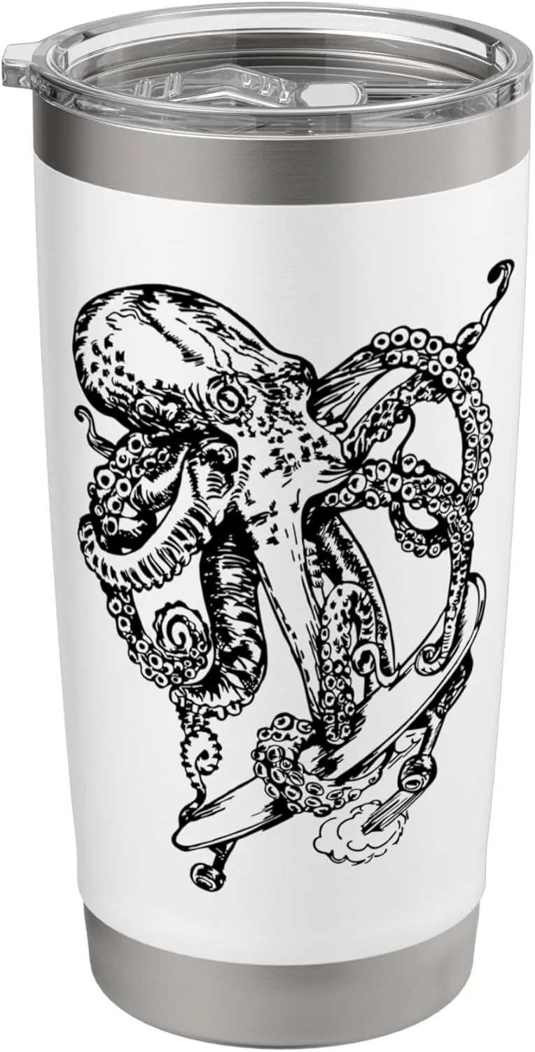 Octopus Skater Funny Skateboarding Cool Beach Skateboarder Stainless Steel Insulated Tumbler