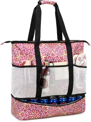 Octsky Beach Bag Tote Pool Bag with Cooler 9 Pockets Zipper Waterproof Sandproof Leakproof Xl Beach Bags for Women