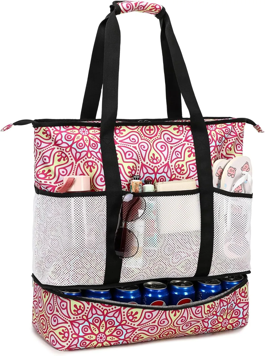 Octsky Beach Bag Tote Pool Bag with Cooler 9 Pockets Zipper Waterproof Sandproof Leakproof Xl Beach Bags for Women
