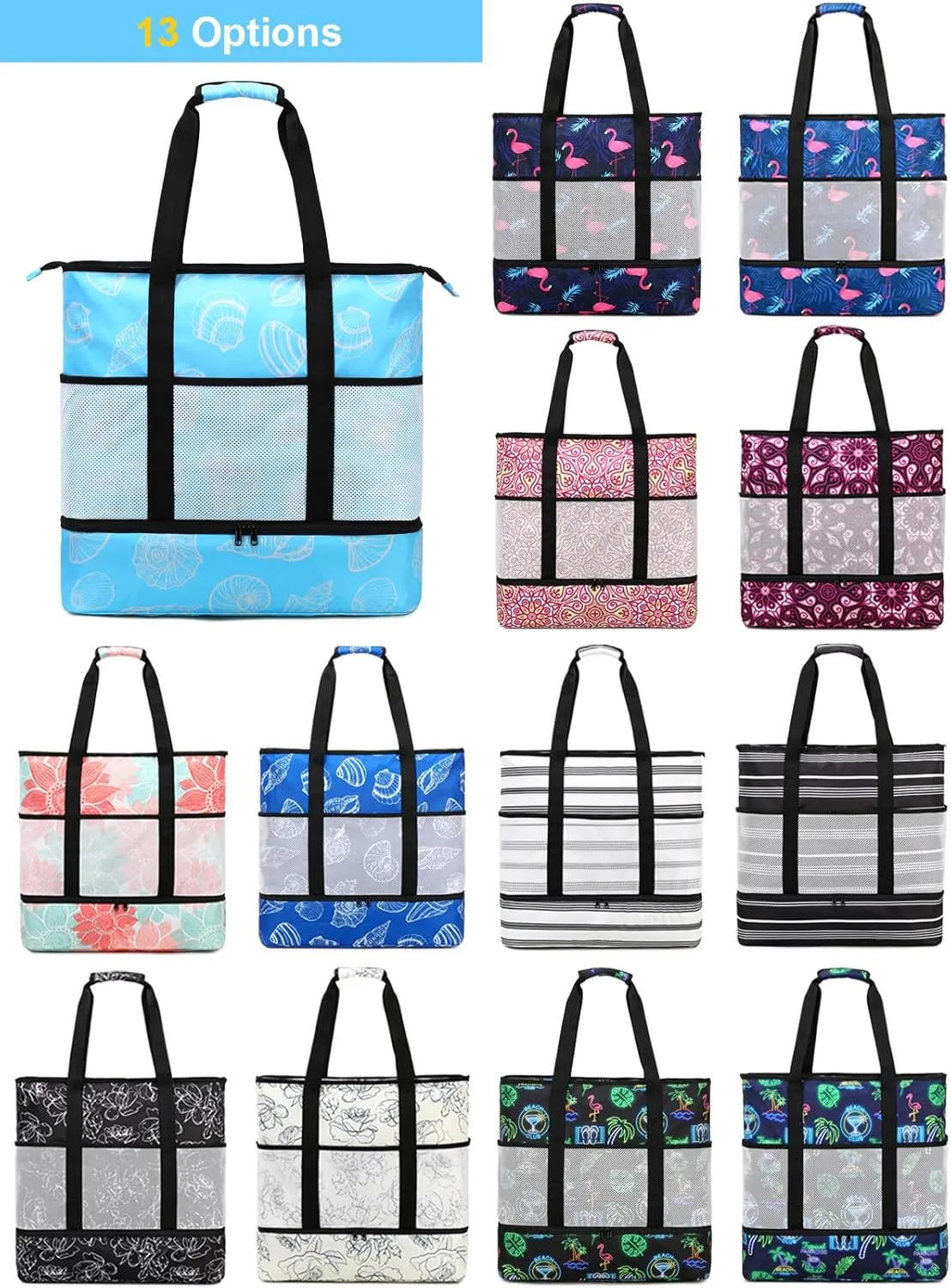 Octsky Beach Bag Tote Pool Bag with Cooler 9 Pockets Zipper Waterproof Sandproof Leakproof Xl Beach Bags for Women