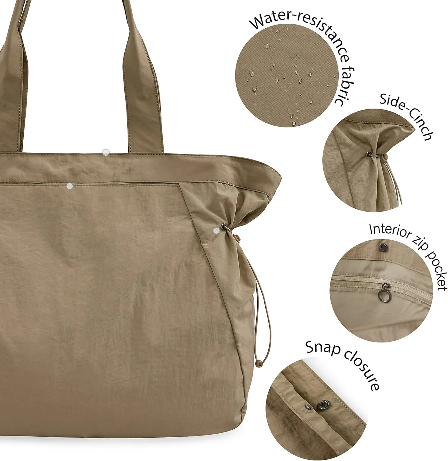 ODODOS 18L Side-Cinch Shopper Bags Lightweight Shoulder Bag Tote Handbag for Shopping Workout Beach Travel